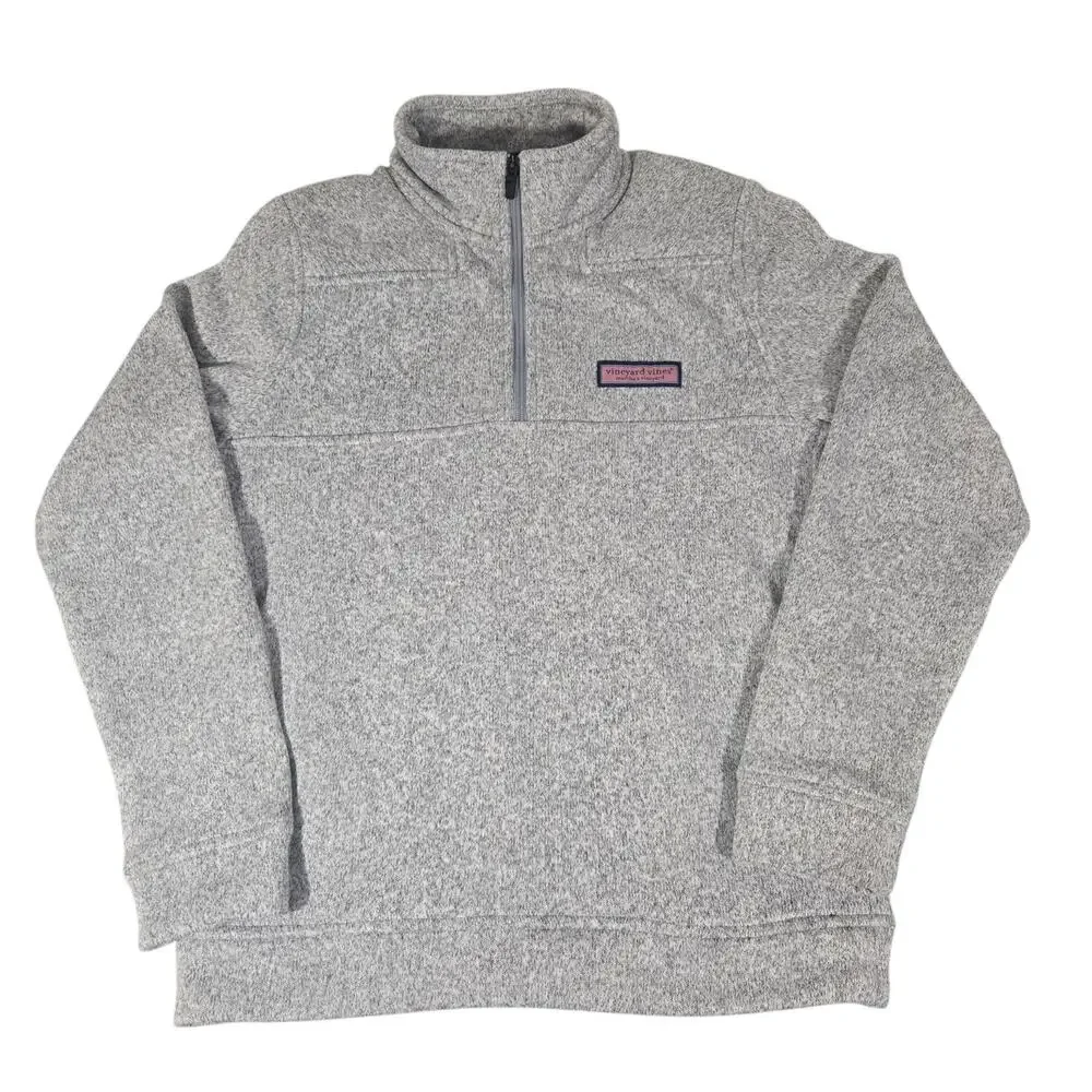 Vineyard Vines Gray Heathered Quarter Zip Pullover Sweater Fleece Girls Large